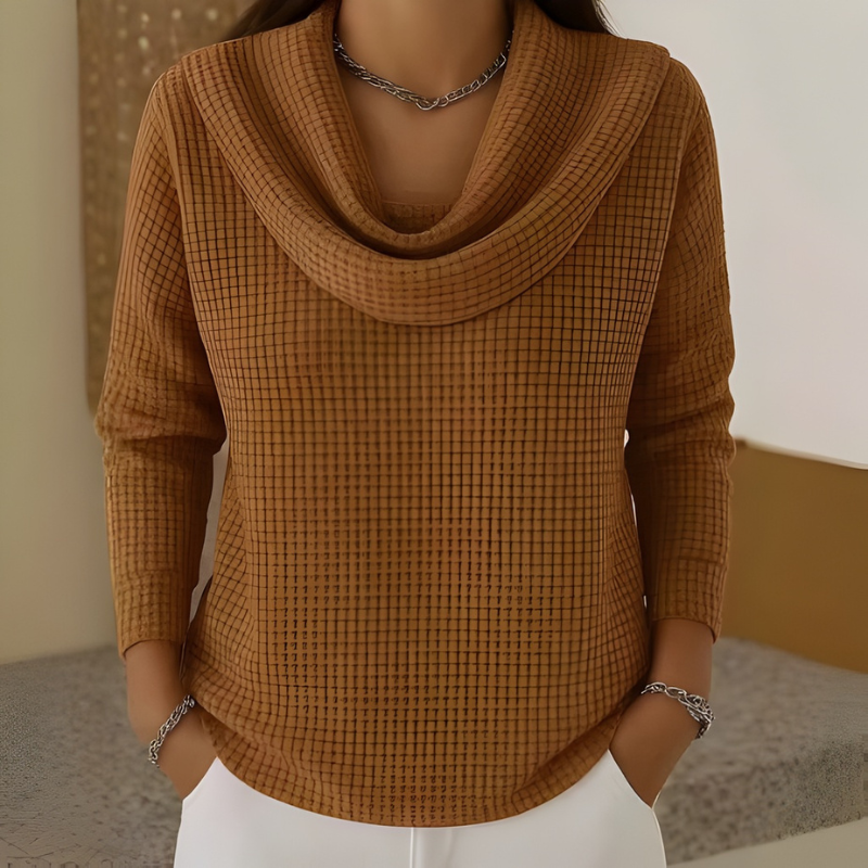 Amber™ | Warm Waffle Sweater with Elegant Waterfall Neckline