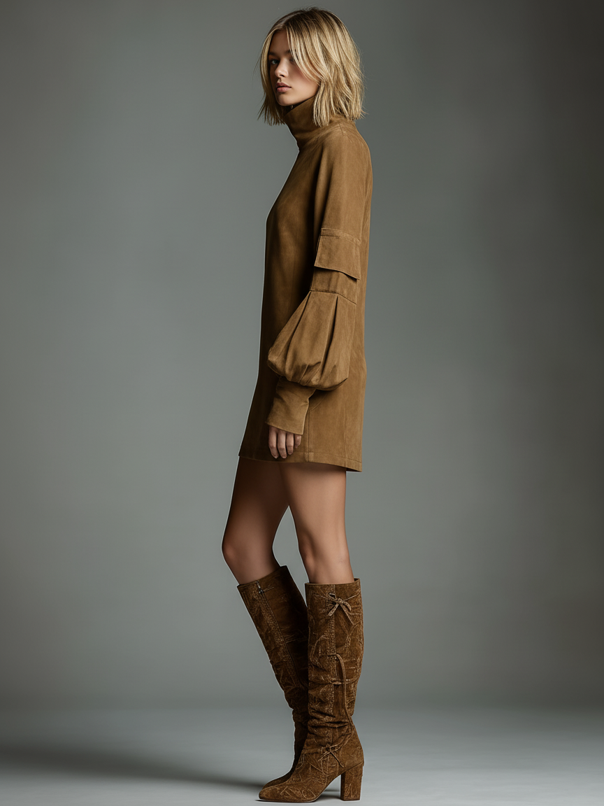 Karen | Suede Turtleneck Mini Dress
