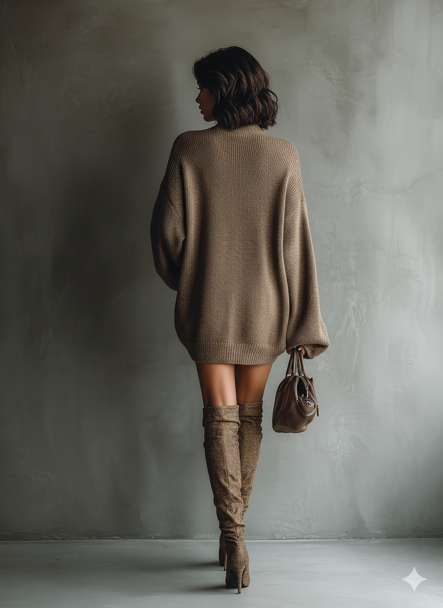Holly | Brown Vintage Style Knit Mini Dress