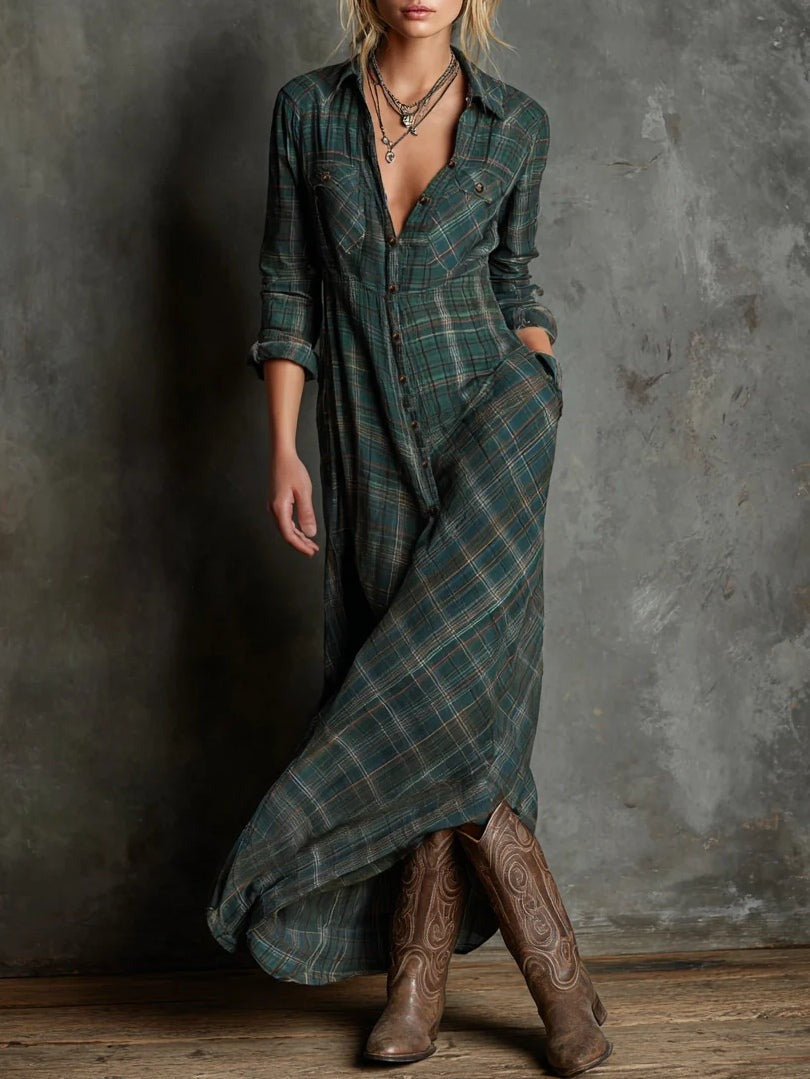 Patricia | Long Plaid Shirt Dress