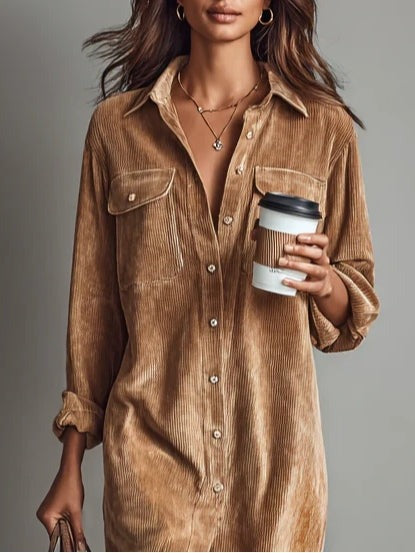 Emma | Mid-Length Loose Corduroy Dress