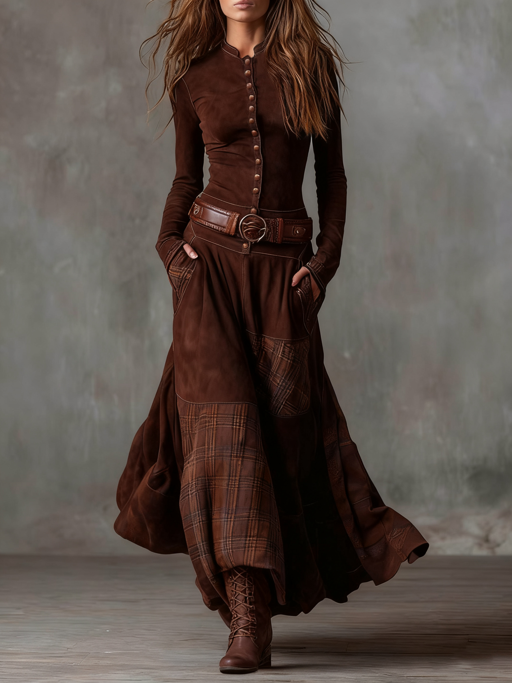 Michelle | Vintage Suede Maxi Dress (With Belt)