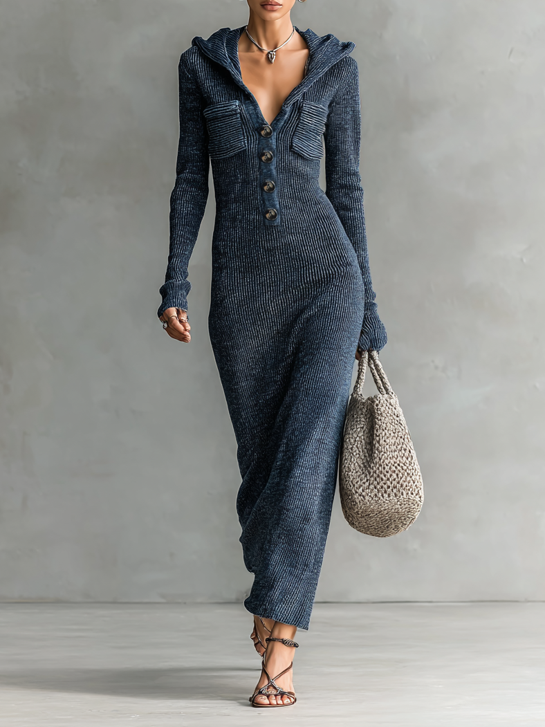 Tracy | Slim-fit Hooded Knitted Maxi Dress