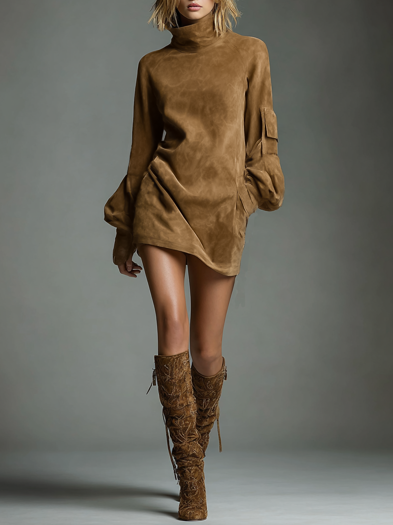 Karen | Suede Turtleneck Mini Dress
