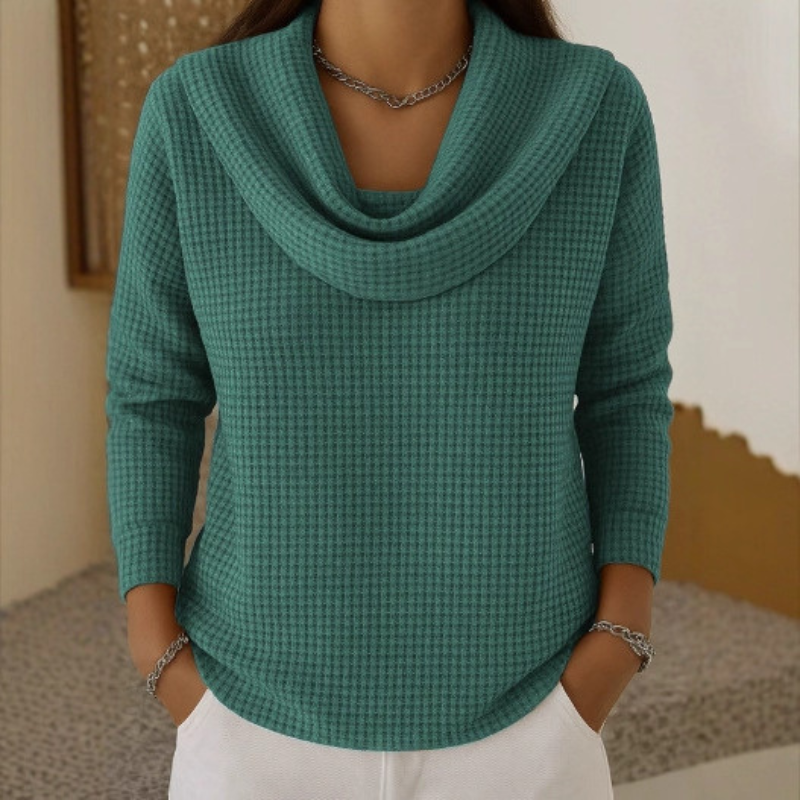 Amber™ | Warm Waffle Sweater with Elegant Waterfall Neckline