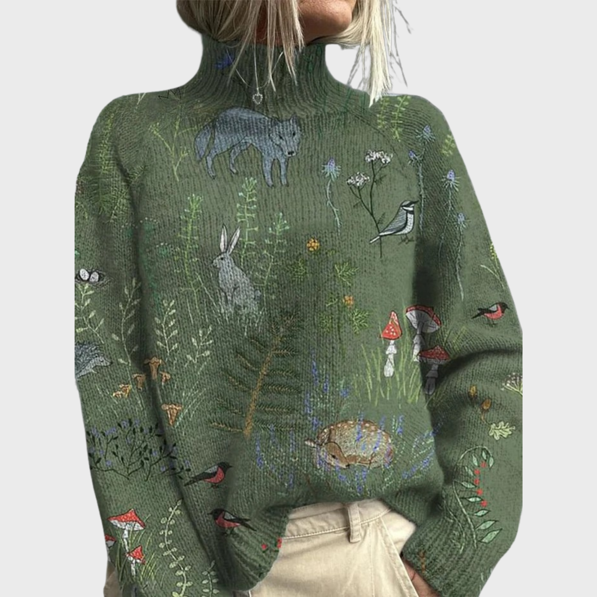 Hannah | Knitted Jumper with Forest and Animal Print