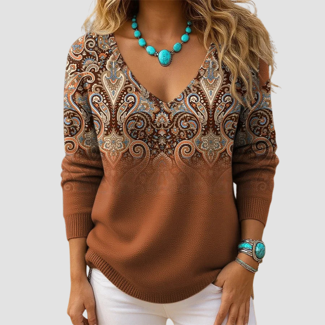 Victoria | Printed V-Neck Sweater