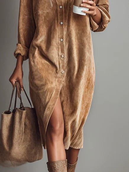 Emma | Mid-Length Loose Corduroy Dress