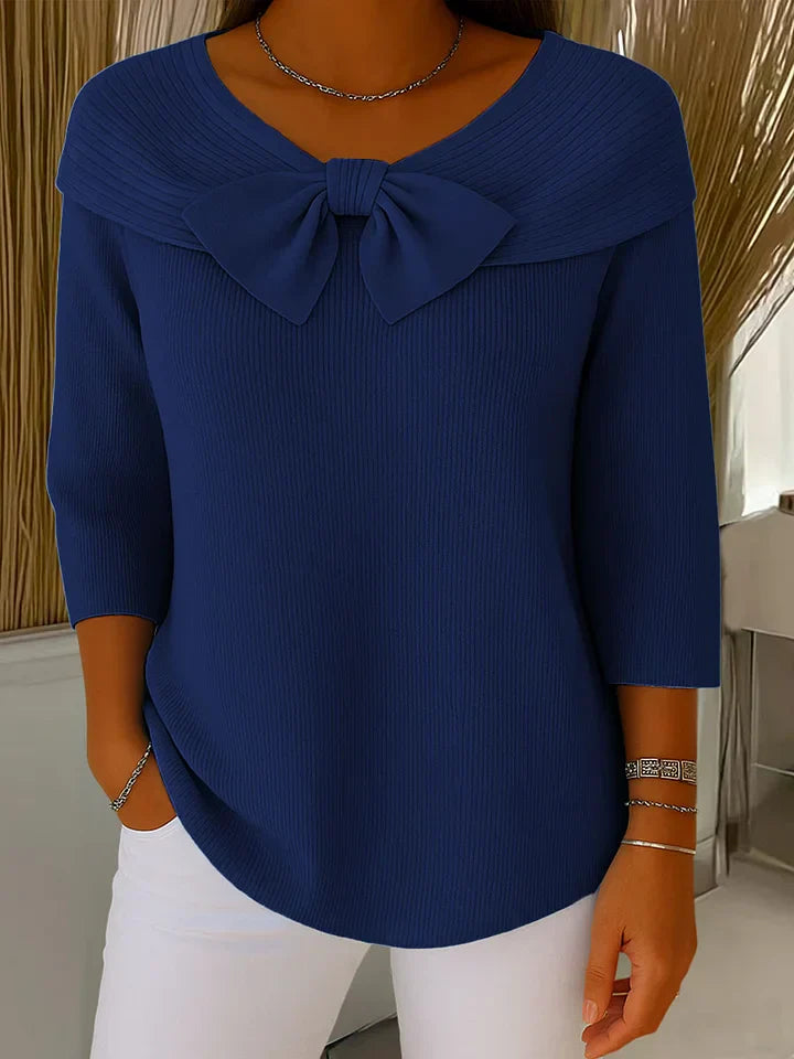 Shirley – Women's Sweater with Bow and Round Neckline