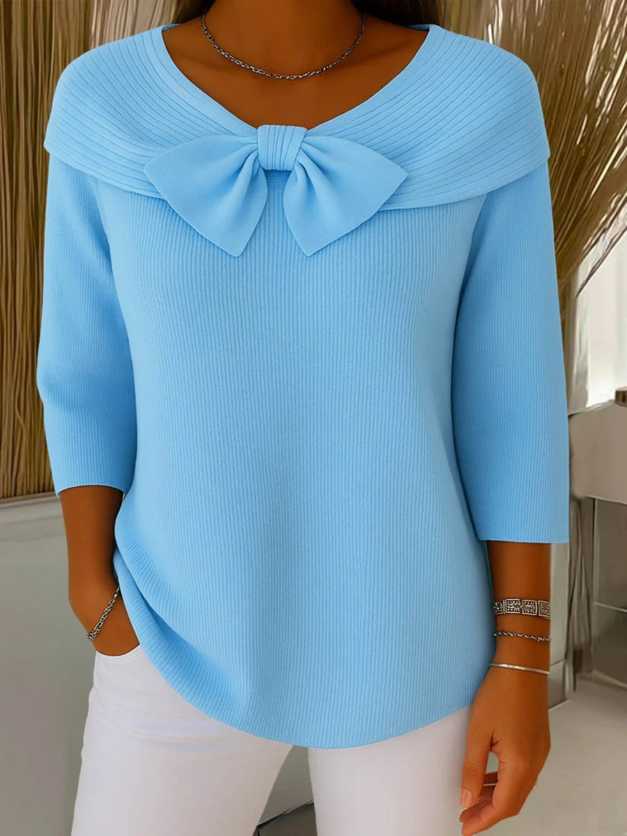 Shirley – Women's Sweater with Bow and Round Neckline